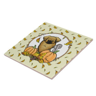 Carreau Automne Espagnol Tibétain (Brown) Chien Citrouille