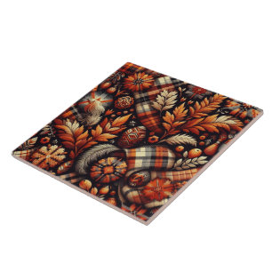 Carreau Automne Plaid Feuilles Orange Black Motif
