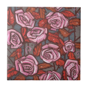 Carreau Automne Rose Floral Art Rustique Fleurs rose Orang