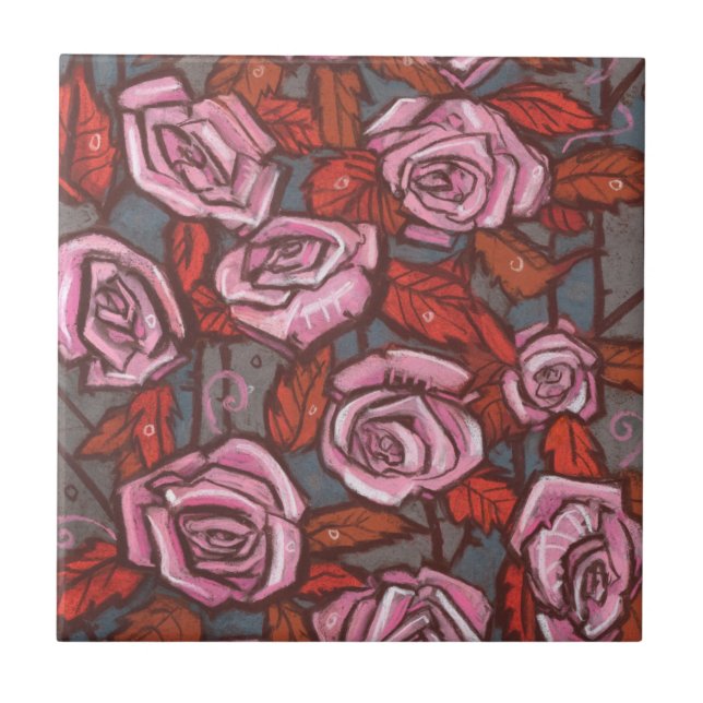 Carreau Automne Rose Floral Art Rustique Fleurs rose Orang (Devant)