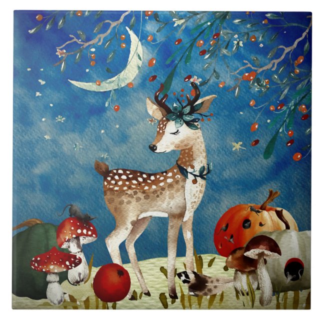 Carreau Automne Woodland Friends Deer Forest Illustration (Devant)