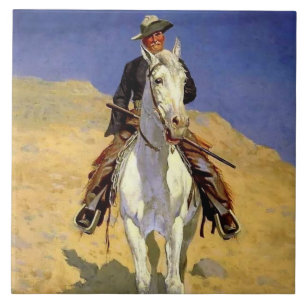 Carreau "Autoportrait sur un cheval" par Frederic Remingto