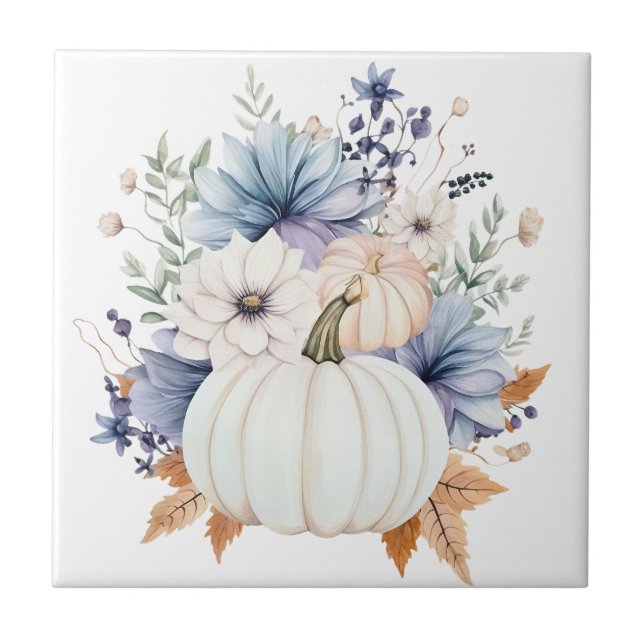Carreau Autumn Punpkin Floral Ceramic Tile (Devant)