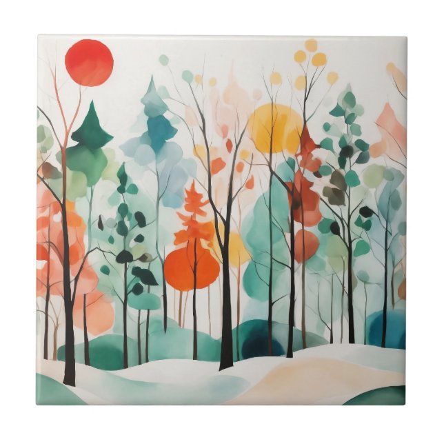 Carreau Autumn Sun High, Abstraite Watercolor Forest (Devant)