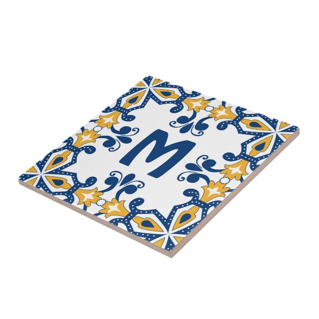 Carreau Avec 💛 initial 💙 bleu et jaune Azulejos  (Côté)