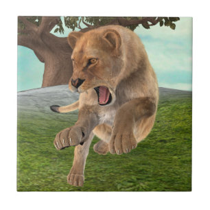 Carreau Aventure artistique de lionne féroce dans la jungl