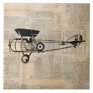 Carreau Avion vintage Antique Plane sur le texte du journa