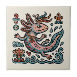 Carreau Axolotl aztèque Xolotl pierre érodée art tribal bo
