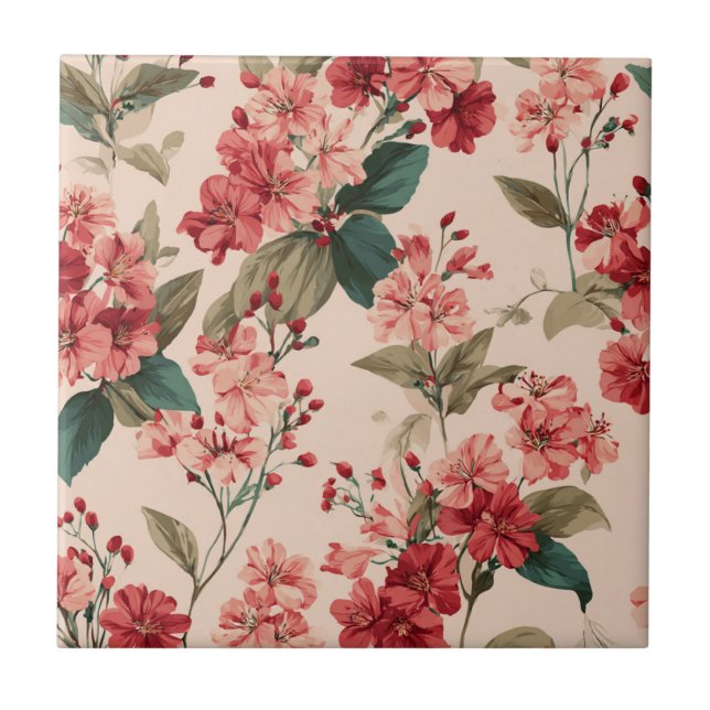 Carreau Azalée rose vintage motif floral - Classique (Devant)