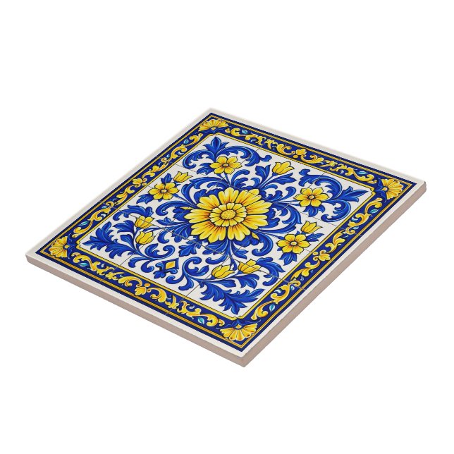 Carreau Azul Flor Dourada — Floral Azulejo  (Côté)