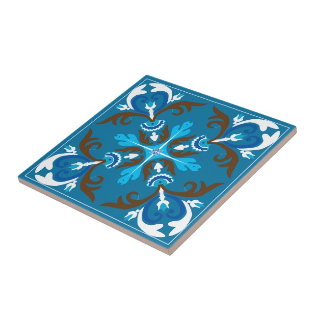 Carreau Azulejo bleu, marron et blanc (Côté)