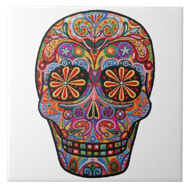Carreau Azulejo décoré crâne brodé (Devant)