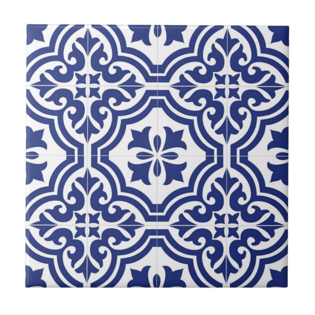 Carreau Azulejo Espagnol Traditionnel Bleu et Blanc (Devant)