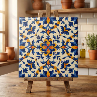 Carreau Azulejo floral bleu méditerranéen portugais