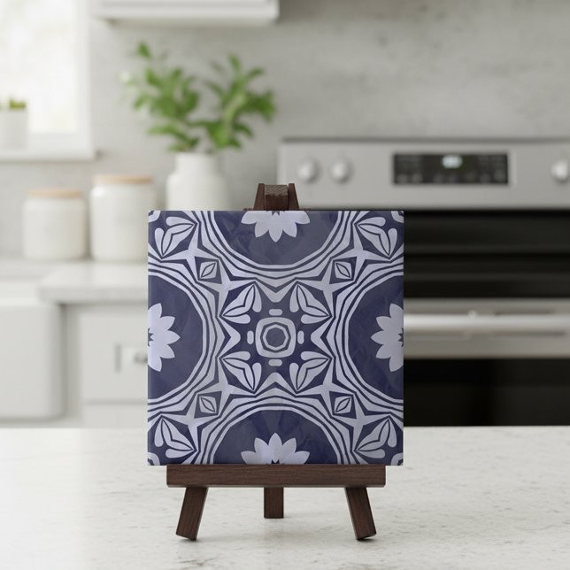 Carreau Azulejo Marocain Floral Mandala Blanc Bleu Indigo (Créateur téléchargé)