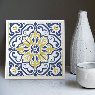 Carreau Azulejo Moderne Bleu Jaune Portugais Lisbonne