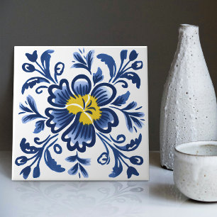 Carreau Azulejo Moderne Bleu Jaune Portugais Lisbonne