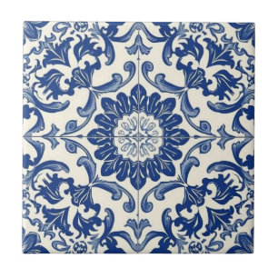 Carreau Azulejo mosaïque bleue et blanche vintage vrac