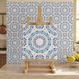 Carreau Azulejo Portugais Mandala Floral Bleu Blanc