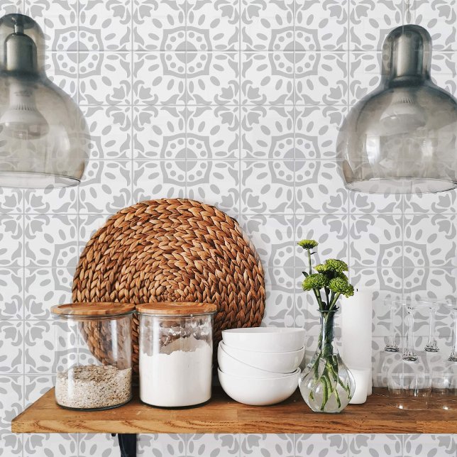 Carreau Azulejo Portugais Méditerranée Moderne Gris Blanc (Créateur téléchargé)