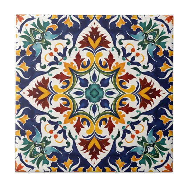 Carreau Azulejo Talavera bleu mariage méditerranéen faveur (Devant)