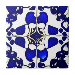 Carreau Azulejos bleu blanc indigo art géométrique