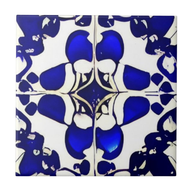 Carreau Azulejos bleu blanc indigo art géométrique (Devant)