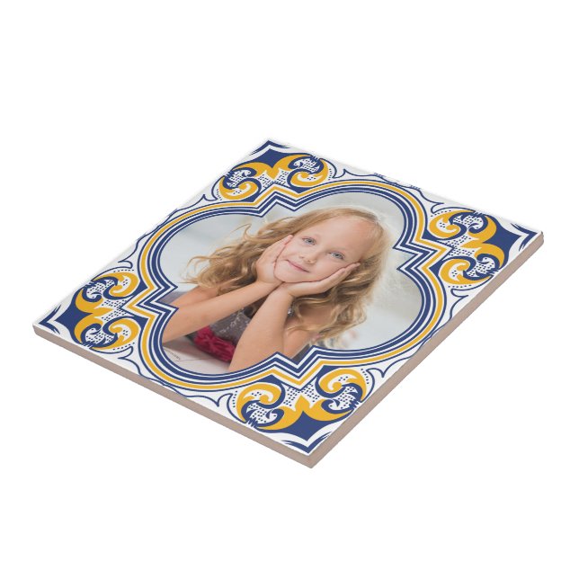 Carreau Azulejos bleu et jaune, photo personnalisée (Côté)