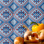 Carreau Azur bleu rouge et blanc ethnique Motif de Bohême<br><div class="desc">Design de tuiles décoratives vibreuses avec un motif sans couture composé de formes géométriques en bleu,  rouge et blanc.</div>