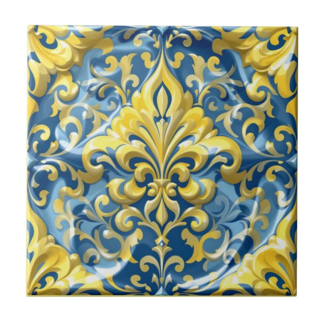Carreau Azure Gold Damask (Devant)