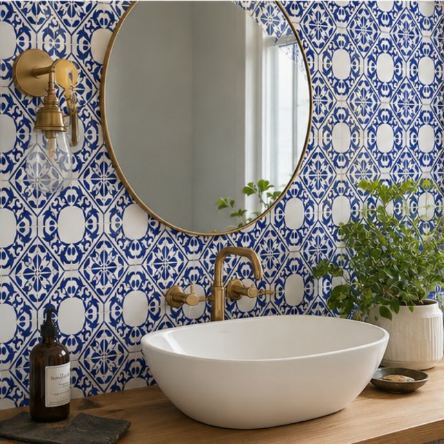 Carreau Azure Lattice Blue Geometric Floral Mediterranean (Créateur téléchargé)