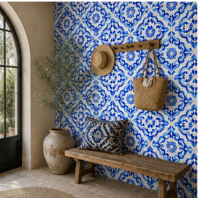 Carreau Azure Tides Hand Painted Blue Watercolor Mosaic (Créateur téléchargé)