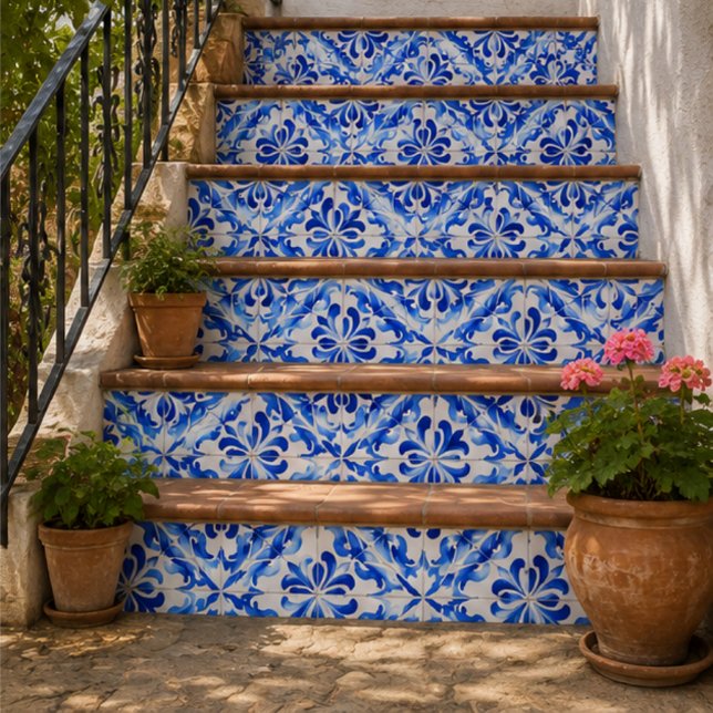 Carreau Azure Waves Watercolor Blue Ornamental Mosaic   (Créateur téléchargé)
