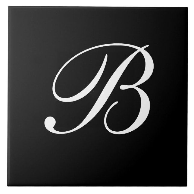 Carreau B Monogramme initial blanc sur noir (Devant)