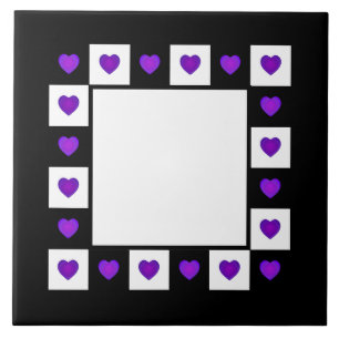 Carreau B&W Purple Hearts Beating Ceramic Tile