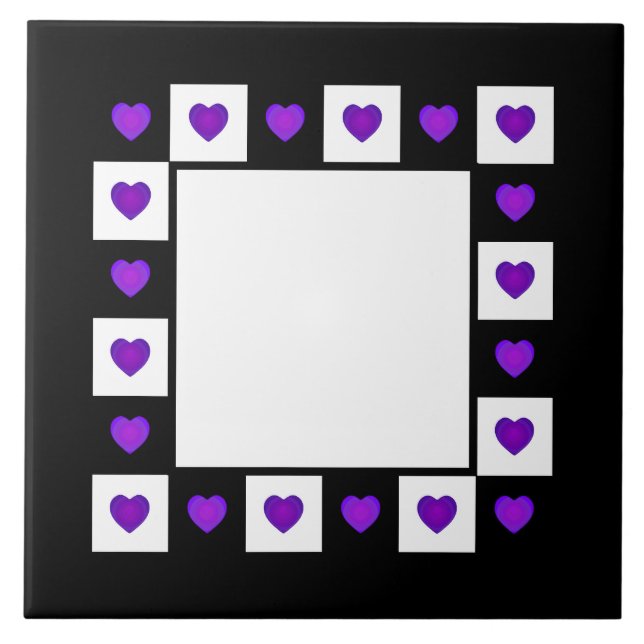 Carreau B&W Purple Hearts Beating Ceramic Tile (Devant)