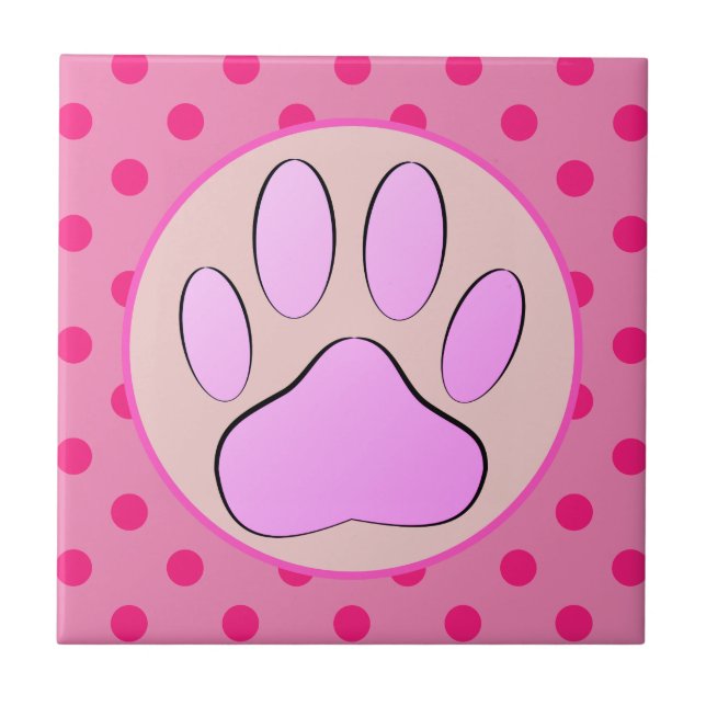 Carreau Baby Pink Chien Pawprint Pois cadre rond (Devant)