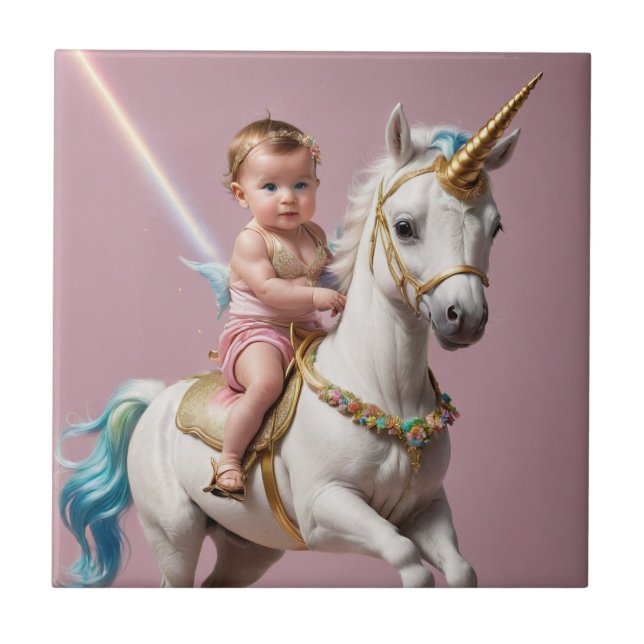 Carreau Baby Riding A Unicorn (Devant)