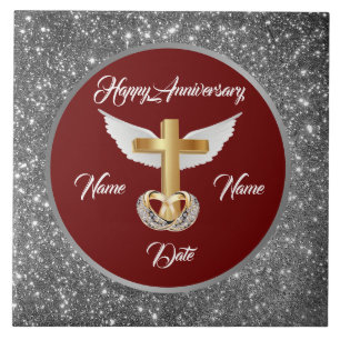 Carreau Bagues de mariage personnaliser croix argent anniv