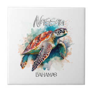 Carreau Bahamas Siège Tortue Drapeau Bahamien Plage Grand
