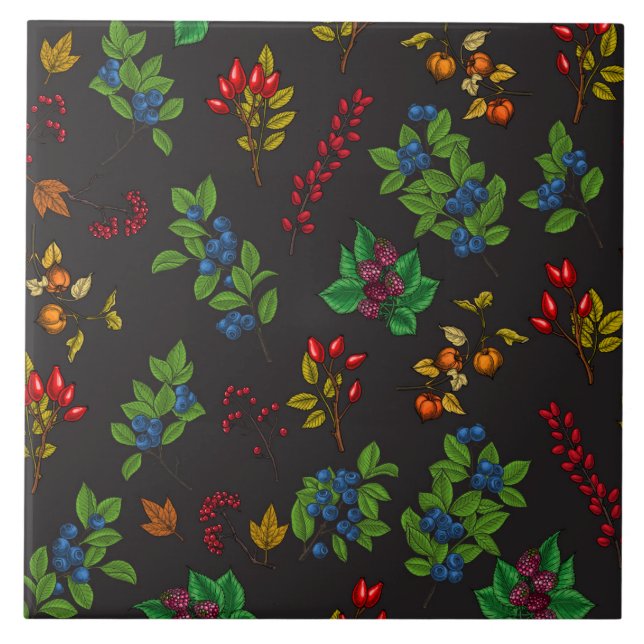 Carreau Baies d'automne sur chocolat brun (Devant)