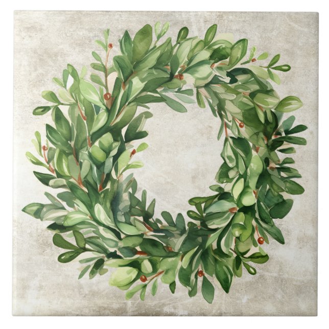 Carreau Baies de Boxwood rustique Aquarelles neutres Vinta (Devant)