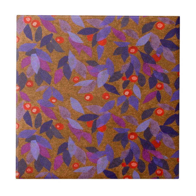 Carreau Baies d'Orange Feuilles mauve Simple motif floral (Devant)