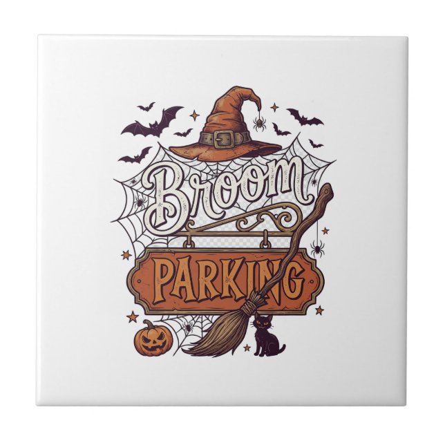Carreau Balai Parking Halloween Sorcière Chapeau Manche No (Devant)
