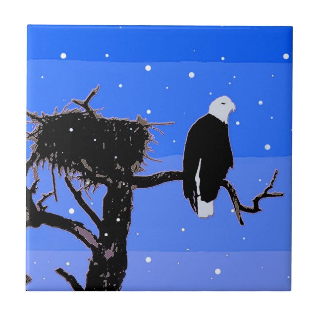 Carreau Bald Eagle en hiver - Art original de la faune (Devant)