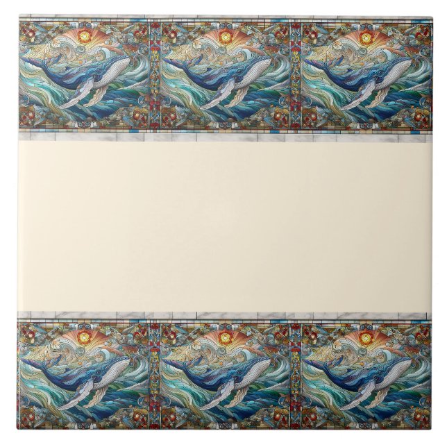 Carreau Baleine`s Delft Un verre tendu Ocean Tale frontièr (Devant)