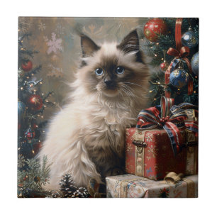 Carreau Balinais Kitten Noël Portrait de chat