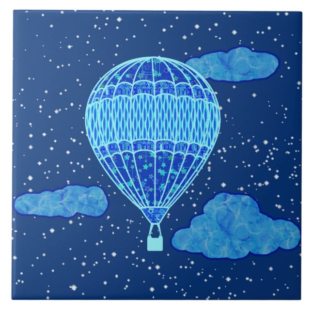 Carreau Ballon à air chaud contre un ciel nocturne dans le (Devant)
