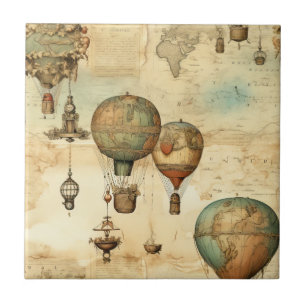 Carreau Ballon à air chaud Steampunk vintage Sépia