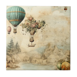 Carreau Ballon à air chaud vintage dans un paysage serein